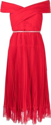 Off-Shoulder Pleated Midi Dress-AB