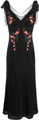 Floral-Embroidered Silk Midi Dress