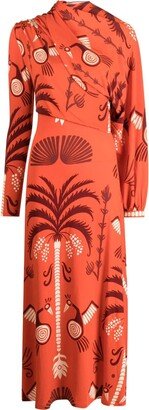 Mix-Print Flared Midi Dress