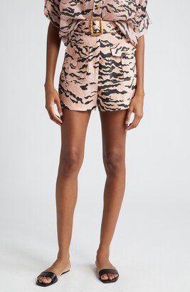 Matchmaker Tiger Stripe Belted High Waist Linen Safari Shorts