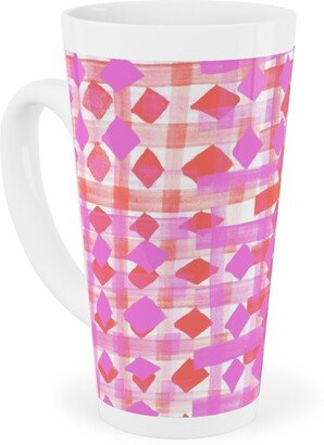 Mugs: Brush Stripes Geometric - Pink Tall Latte Mug, 17Oz, Pink