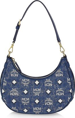 Small Aren Denim Jacquard Hobo Bag