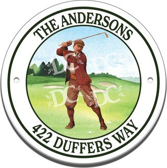 Golfer Themed Ceramic House Number Circle Tile, Golf Course Address Door Sign, Golfing