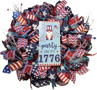 Patriotic Wreath, 4Th Of July Fourth Xl Mesh Patriotic Gnome Independence Day