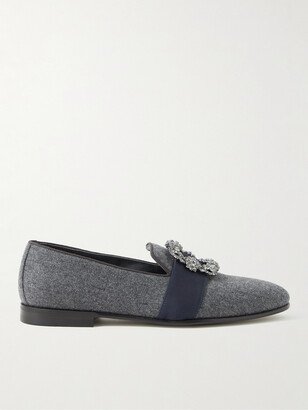 Carlton Crystal-Embellished Grosgrain-Trimmed Wool-Blend Loafers