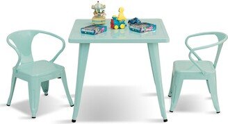 3 Pcs Kids Dining Set Square Table & 2 Armchairs Play Learn