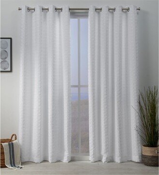 Squared Embellished Grommet Top Curtain Panel Pair, 54 x 108