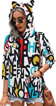 MENRIAOV English Alphabet Print Womens Cute Hoodies with Cat Ears Sweatshirt Pullover with Pockets Shirt Top XL Style