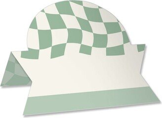 Big Dot of Happiness Sage Green Checkered Party - Tent Buffet Card - Table Setting Name Place Cards - Set of 24