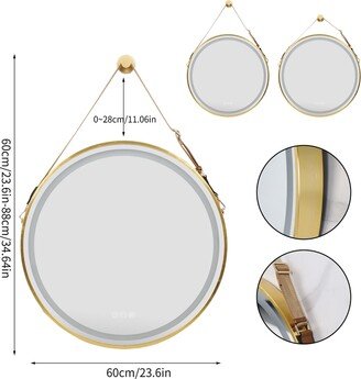 AESOME Round Gold Frame LED Bathroom Mirror with Light, Anti-fog