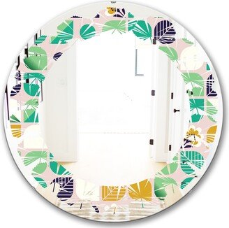 Designart 'geometric pattern with leaves and flowers' Printed Modern Round or Oval Wall Mirror - Leaves