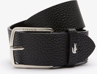 Men's Engraved Square Buckle Grained Leather Belt