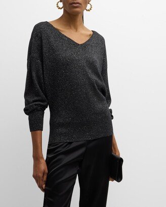 Heathered V-Neck Sequin Sweater