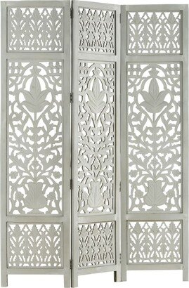 Hand Carved 3-Panel Room Divider Gray47.2