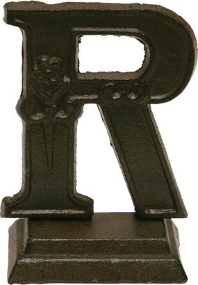 Iron Ornate Standing Monogram Letter R Tabletop Figurine 5 Inches - Brown