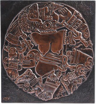 Handmade Coyolxauqui Copper And Wood Relief Panel