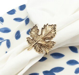 Antique Bronze Maple Leaf Motif Metal Napkin Rings - Set Of 4 Decorative Holders For Home Decor, Housewarming