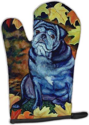 Old Black Pug in Fall Leaves Oven Mitt