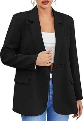 Tdvcpmkk Women's Blazer Lapel Single Button Cardigan Warm Formal V Neck Women's Blazer Black