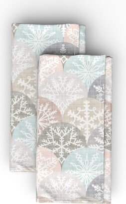 Cloth Napkins: Winter Snowflake Scales - Neutral Cloth Napkin, Longleaf Sateen Grand, Beige