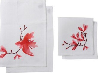 SANS TABÙ Peach Blossom American Set And 2 Napkins Placemat And Runner Red