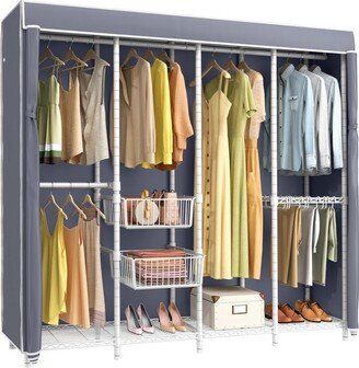VIPEK V40C Pro Coverd Clothes Rack Bedroom Wardrobe Closet, Freestanding Heavy Duty White Clothing Rack with Gray Oxford Fabric Cover