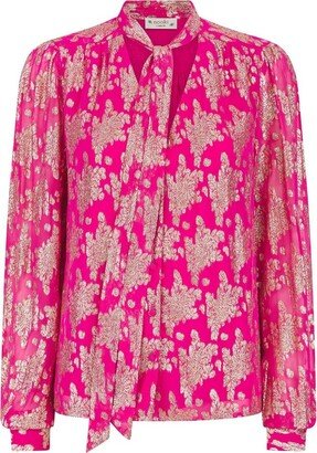 Nooki Design Sheerin Metallic Jacquard Blouse-Pink