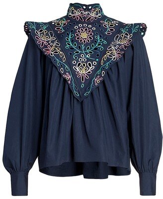 Embroidered Bib Blouse