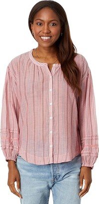 Relaxed Button Through Blouse (Mauve Stripe) Women's Blouse