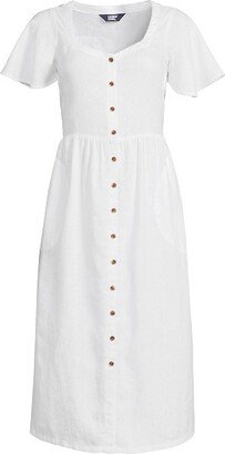 Women's Petite Linen Sweetheart Button Front Midi Dress - X-Large - White