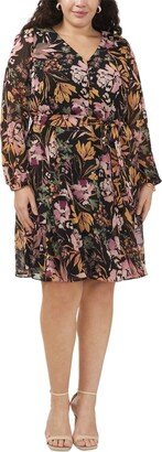 Plus Size Button-Front Fit & Flare Chiffon Dress