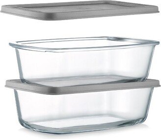 2 Sets High Borosilicate Glass Loaf Pan with Cover - Grip Handles for Easy Carry from Hot Oven To Table, BPA-Free