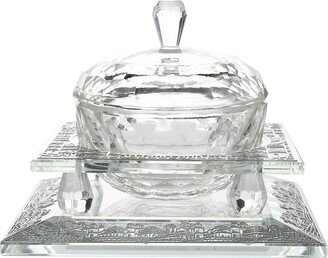 Schonfeld Collection Crystal Dish With Jerusalem Silver 3 Pc 4 3/4 w X1 1/2 H 