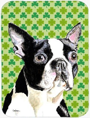 SC9280LCB Boston Terrier St. Patricks Day Shamrock Portrait Glass Cutting Board