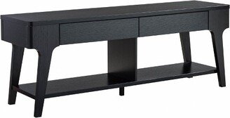 60W Contemporary TV Stand with Two Drawers and Rounded Corners in Black Finish