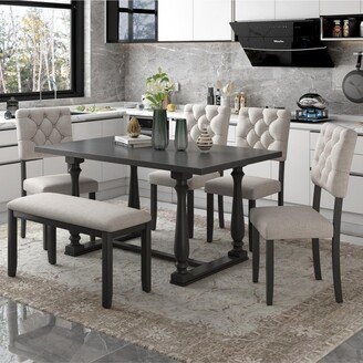 Simplie Fun 6-Piece Dining Table and Chair Set with Special-shaped Legs and Foam-covered Seat Back Cushions for Dining Room (Gary)