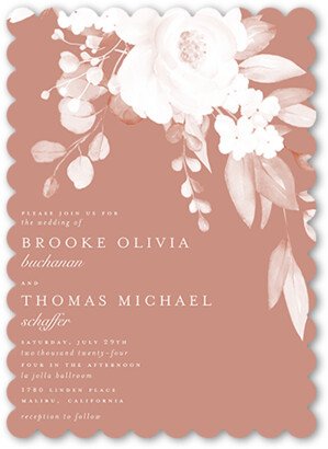 Wedding Invitations: Elegantly Delicate Wedding Invitation, Pink, 5X7, Matte, Signature Smooth Cardstock, Scallop