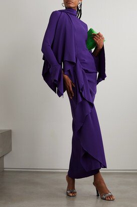 Nella Draped Ruffled Crepe Maxi Dress - Purple