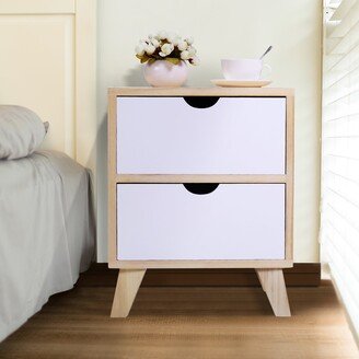 Kahomvis Burlywood/White Wooden Nightstand with 2-Drawers and Tall Legs