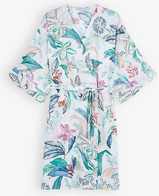 aurence Tavernier Womens Blanc Floral-print Relaxed-fit Self-tie Satin Robe