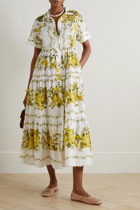 Helena Tiered Floral-print Cotton Maxi Shirt Dress - Yellow