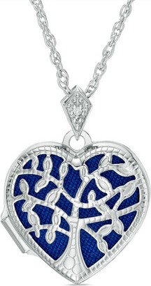 Diamond Accent Blue Family Tree Heart Locket in Sterling Silver