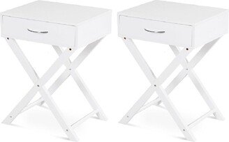 Tangkula 2PCS Modern Versatile Nightstand X-shape Wooden End Table with Drawer Accent Side Table for Bedroom White