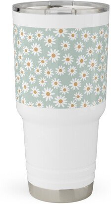 Travel Mugs: Daisy Print Travel Tumbler, 30Oz, Blue