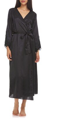 Stella Belted Lace Trim Satin Robe