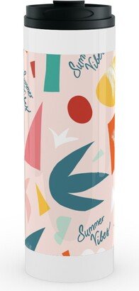 Travel Mugs: Summer Vibes Collage Stainless Mug, White, 16Oz, Pink