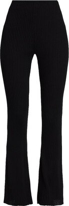 Wool Rib-Knit Flared Trousers