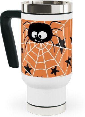 Travel Mugs: Cute Hand-Drawn Spider Halloween - Orange Travel Mug With Handle, 17Oz, Orange