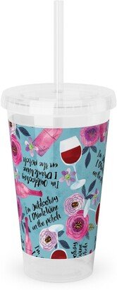 Travel Mugs: I'm Outdoorsy, I Drink Wine On The Porch - Multi Acrylic Tumbler With Straw, 16Oz, Blue