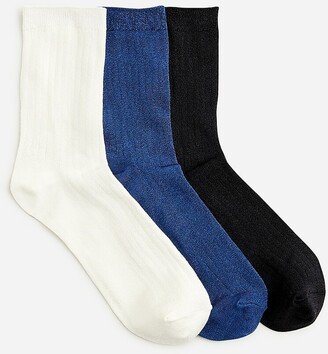 Silky ribbed ankle socks three-pack